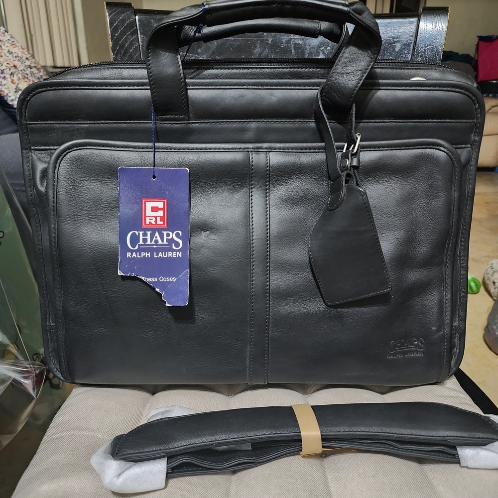 Chaps Leather Briefcase With 3 Sections Including a Zipper pocket